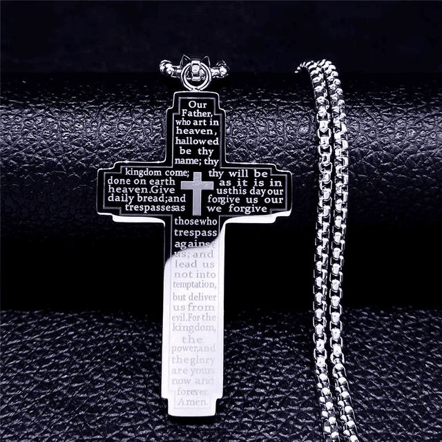 Collier de croix d&#039;église pour hommes, acier inoxydable, argenté