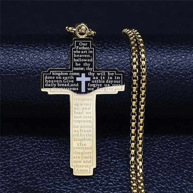 Collier de croix d&#039;église, acier inoxydable, doré