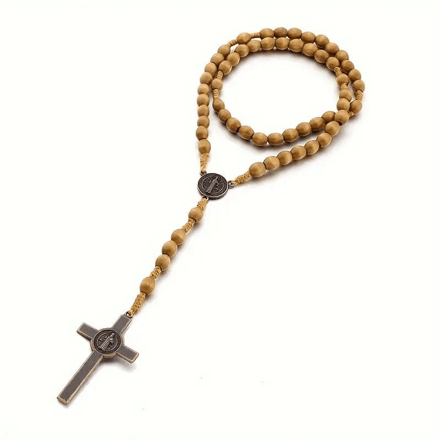 Chapelet en perles de bois ovale, unisexe chapelet catholique 