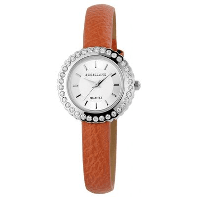 montre femme fond blanc et trass bracelet cuir de couleur marron