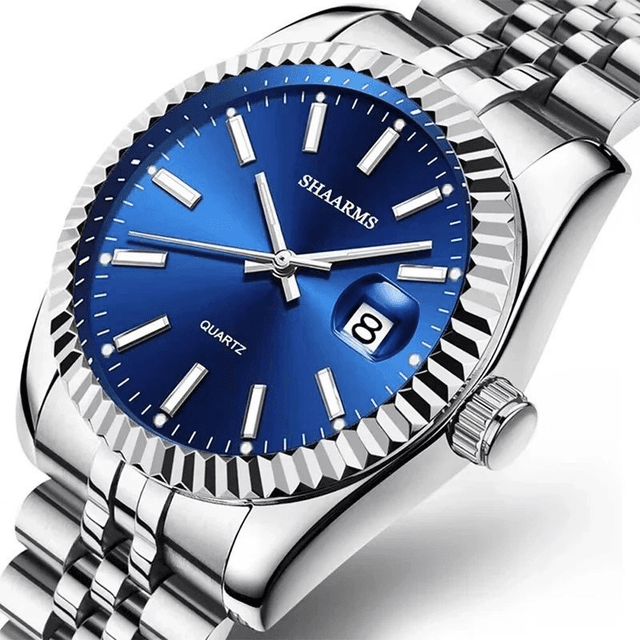 Montre-bracelet à quartz bleue de luxe pour femme