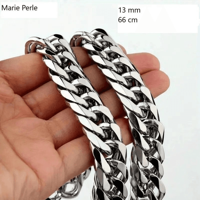 Chaîne épaisse pour homme en acier inoxydable argenté 13 MM L 66CM