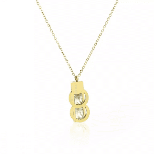 collier chaine en acier chirurgical plaqué or 14 carats et pierre précieuse brillante