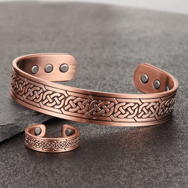 Bracelet magnétique en cuivre Ajustable pour Hommes + une bague cuivre offerte