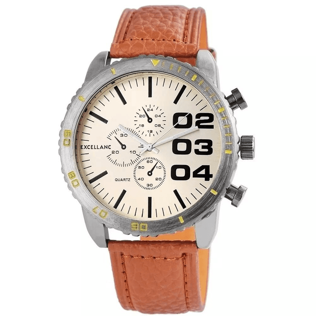 Montre marque Excellanc bracelet cuir marron diamètre 51
