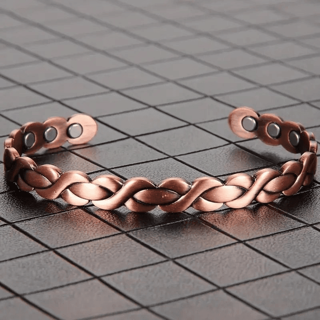 Bracelet magnétique en cuivre, Manchette Ajustable avec Design Tressé