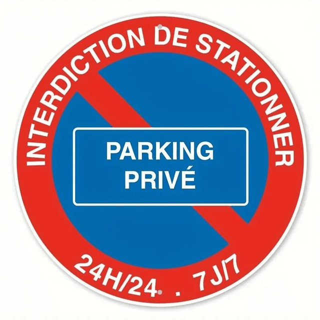 Panneau &quot;d&#039;interdiction de stationnement parking privé&quot; Rond en Aluminium, Rouge &amp; Bleu 
