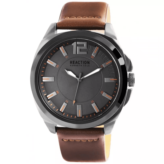 montre homme marque Kenneth Cole réaction bracelet cuir de couleur marron lumineuse étanche