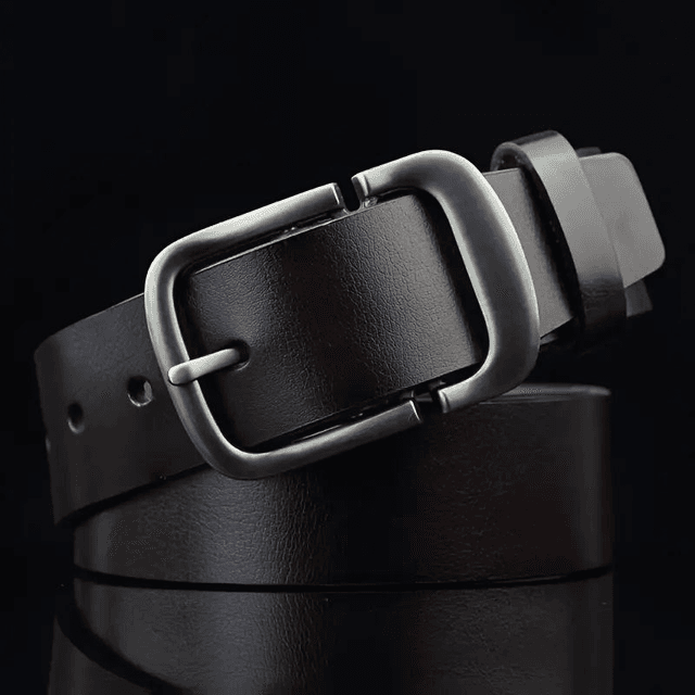 Ceinture habillée en cuir synthétique pour homme, boucle ardillon de style rétro couleur noir 110cm