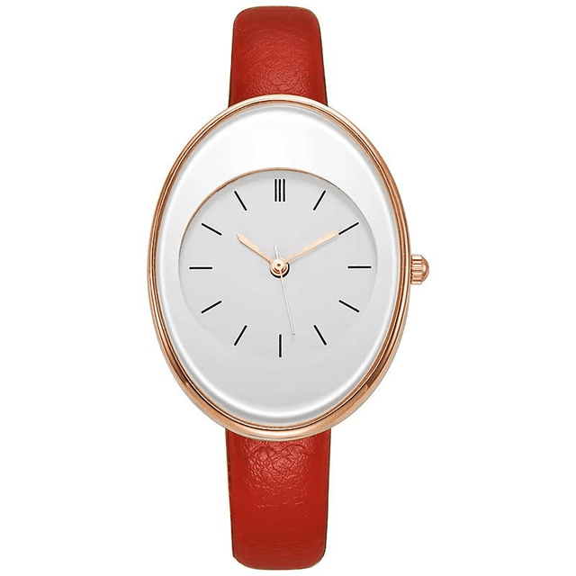 montre femme fond blanc bracelet cuir de couleur rouge marque Marie Perle