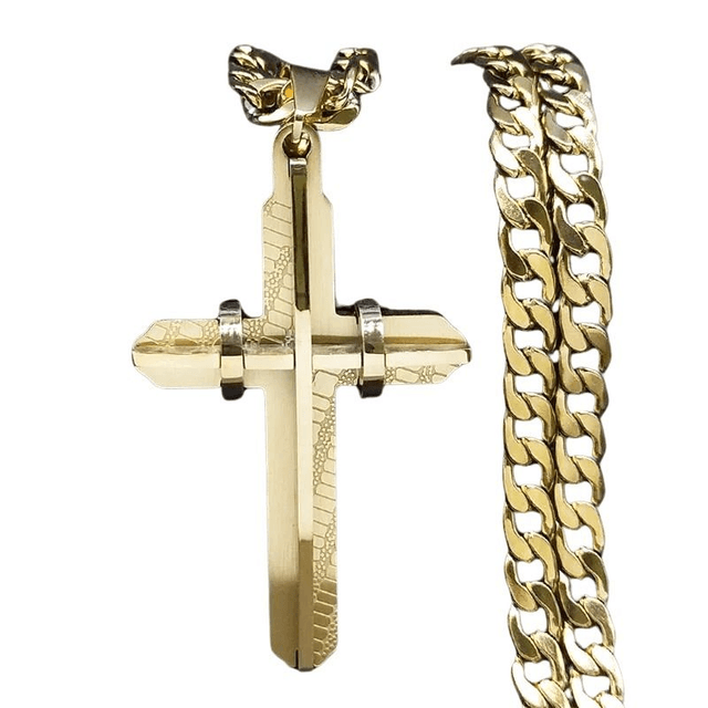 Collier croix marque Marie Perle pour homme et femme, en acier inoxydable plaqué or
