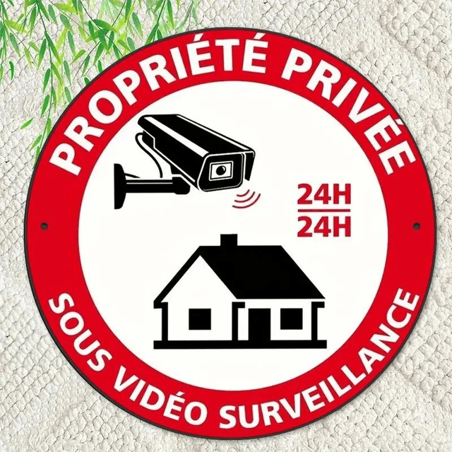 Panneau rond en aluminium : Panneau Surveillance Vidéo Privée