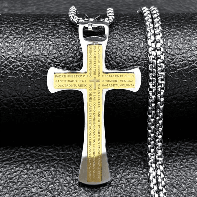 Collier pendentif marque Marie Perle pour homme, en acier inoxydable argenté doré