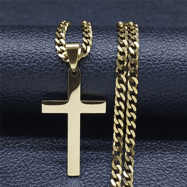 Collier de croix d&#039;église, Marie Perle acier inoxydable, doré 