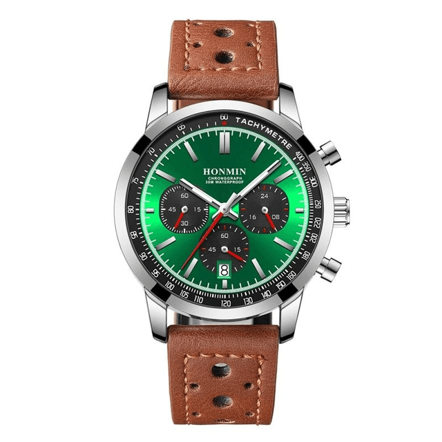 Montre à quartz bracelet en cuir étanche pour homme, chronographe  date