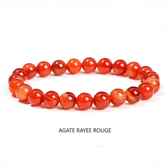 Bracelet en pierre naturelle agate rayée rouge 10MM