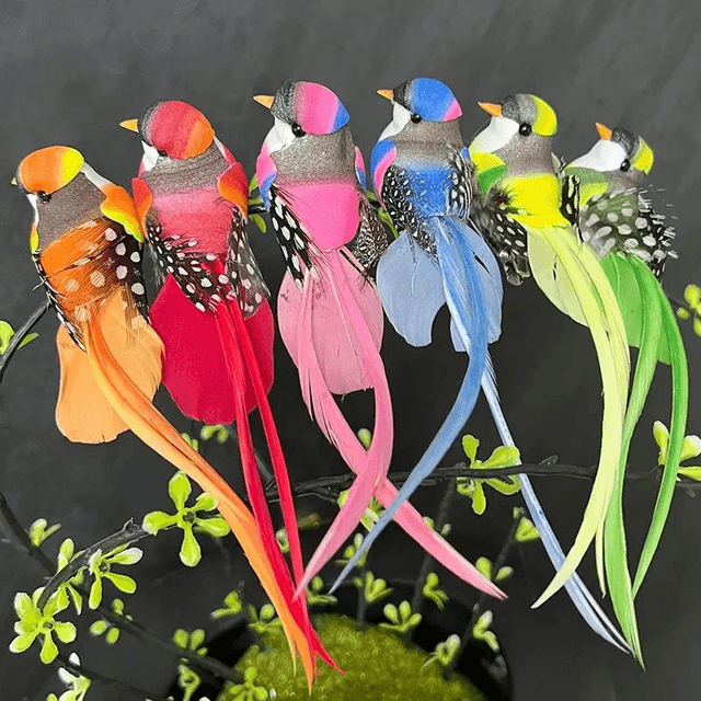 6 Oiseaux Artificiels à Longue Queue Style Déco avec clip