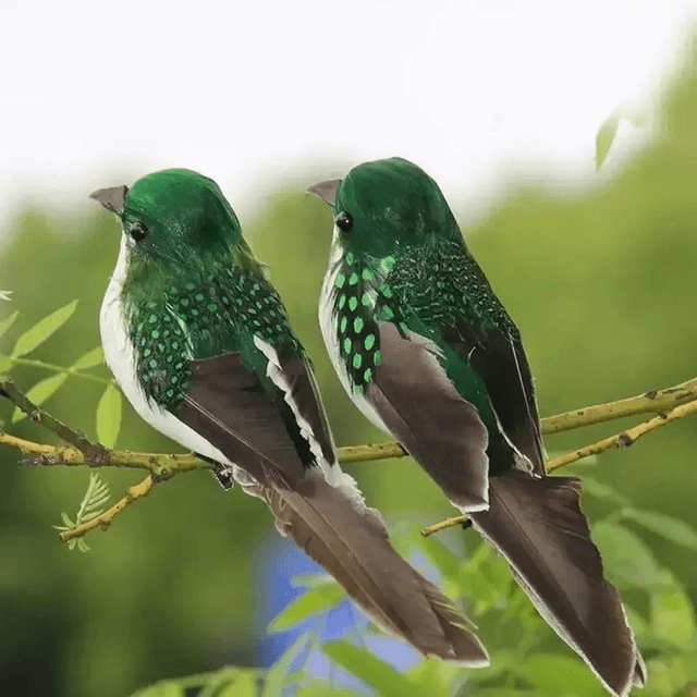 2 pièces Moineaux en Mousse Réalistes - Décor de Jardin en Plumes Artificielles Vert Vif,