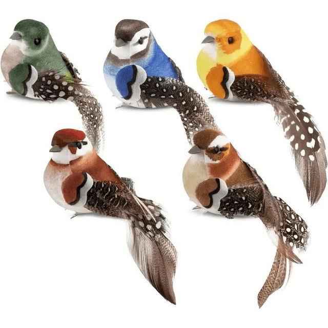 5 oiseaux artificiels avec texture de plumes réaliste en mousse avec Clip