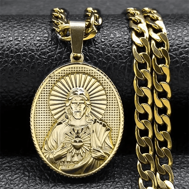 Collier pendentif en acier inoxydable pour homme avec pendentif  marie perle
