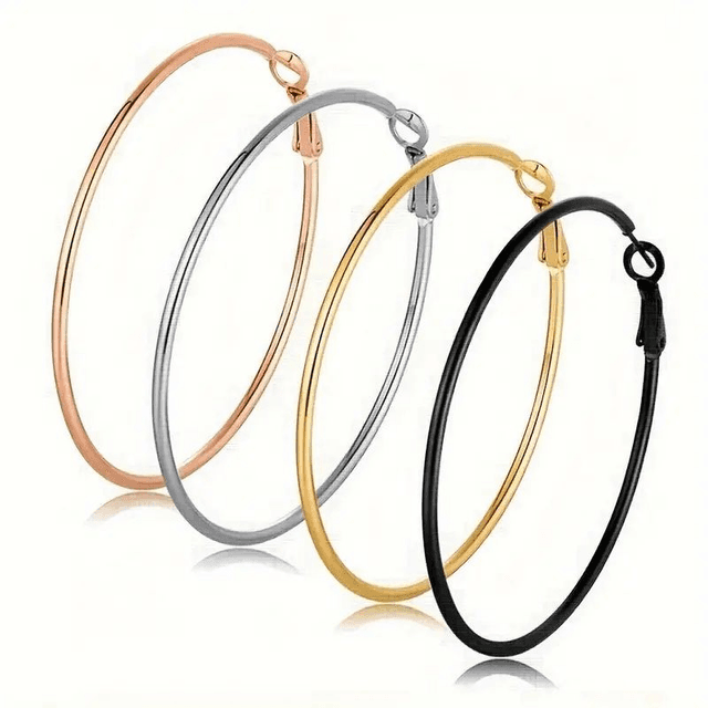 4 Paires de Boucles d&#039;Oreilles Créoles en Acier Inoxydable 316L, Hypoallergéniques de 60 mm