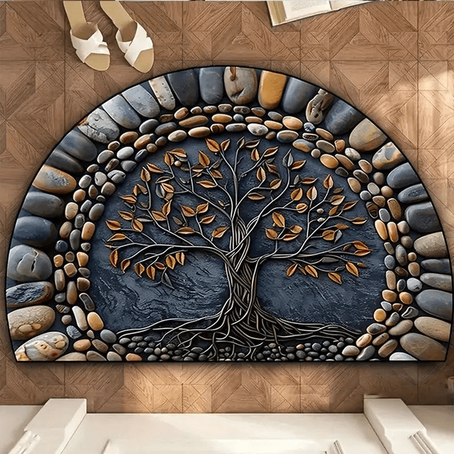 Tapis demi lune Arbre de la Vie, Antidérapant pour intérieur