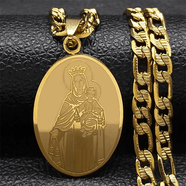 Collier pendentif vierge marie pour femmes et hommes, en acier inoxydable plaqué or