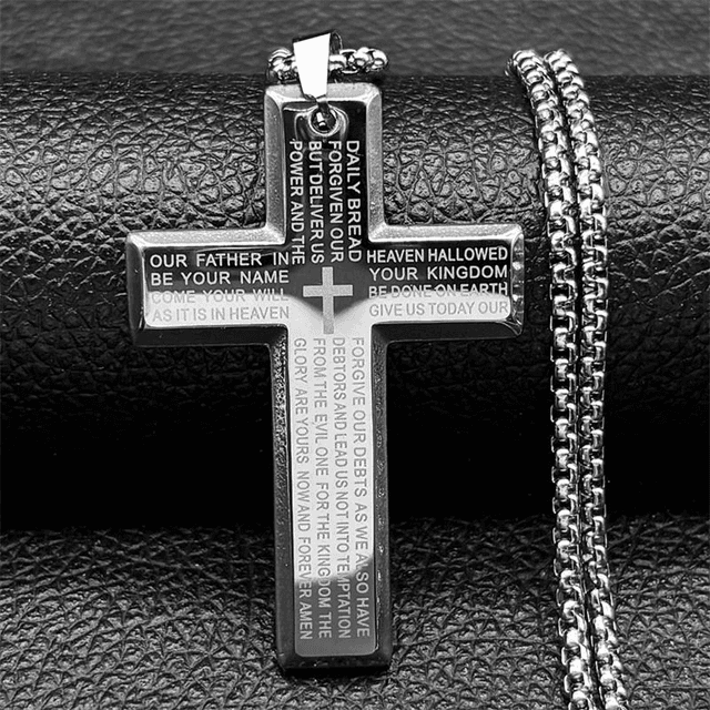Collier pendentif marque Marie Perle pour homme, en acier inoxydable argenté
