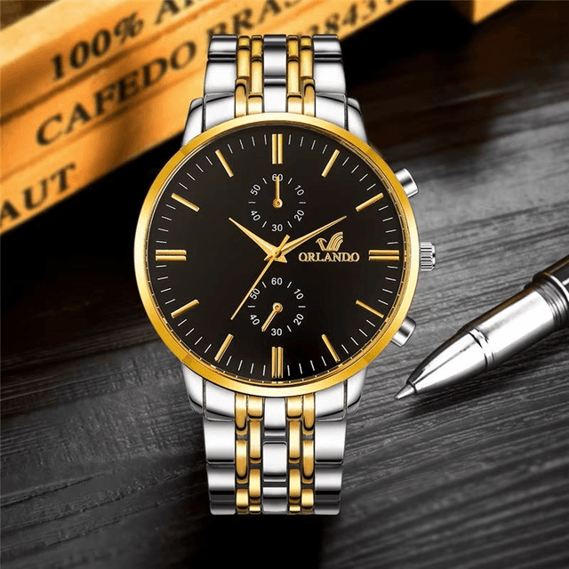  nouvelle montre à Quartz hommes argent doré en acier inoxydable
