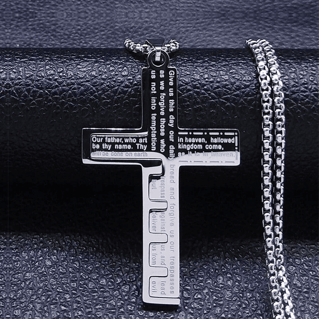 Collier de prière de croix d&#039;église chrétienne pour hommes, acier inoxydable,