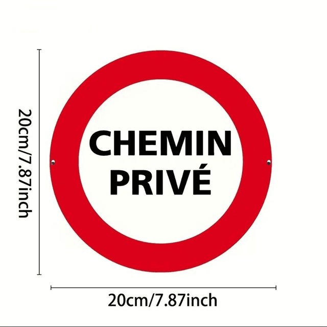 Panneau &quot;chemin privé&quot; Rond en Aluminium, Rouge &amp; Blanc 
