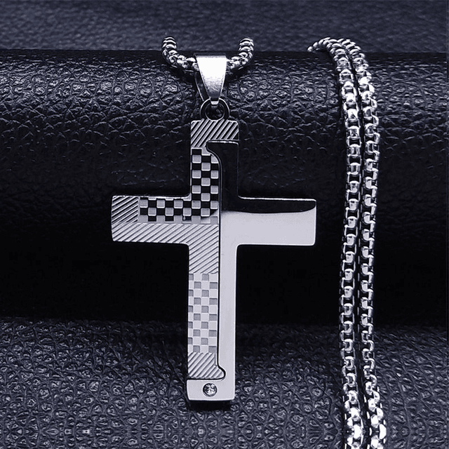 Collier de croix d&#039;église chrétienne pour hommes, acier inoxydable, 